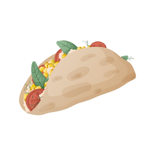 Pain Plat De Tacos Mexicains Avec Des Herbes De Maïs Et Des Tomates Vector Illustration Isolée