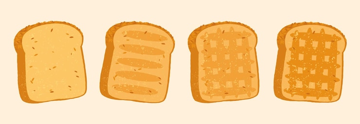 Vecteur pain rôti en tranches toasté brun croustillant entier et morceaux de toasts entiers délicieux grillés collation petit déjeuner repas doux délicieux nourriture ensemble isolé vecteur