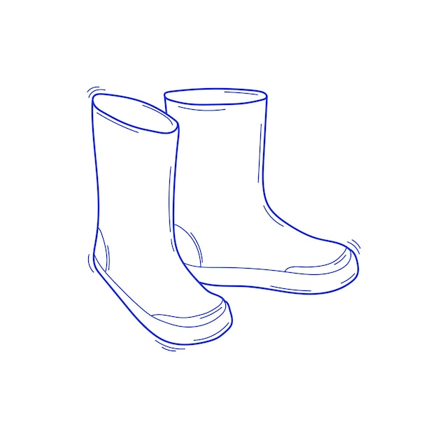 Vecteur paire de bottes de pluie en caoutchouc dans le style de croquis symbole de l'automne et du temps humide illustration vectorielle doodle isolée sur fond blanc