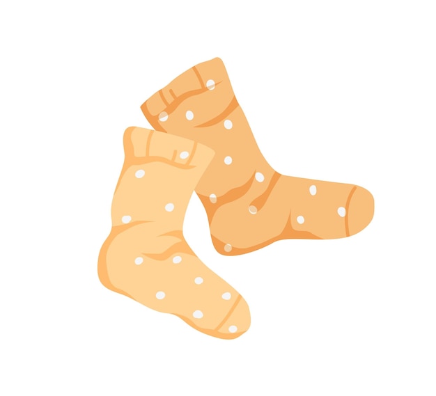 Paire de chaussettes enfant en laine ou coton avec imprimé à pois. Vêtements chauds pour les pieds d'enfant avec motif. Illustration de vecteur de dessin animé plat coloré isolé sur fond blanc.