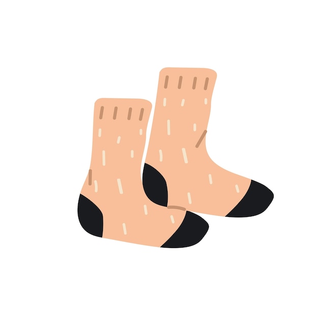 Paire de chaussettes en laine chaude Chaussures tricotées en laine confortables Vêtements pieds confortables vêtements vêtement pour l'hiver Illustration vectorielle plane isolée sur fond blanc