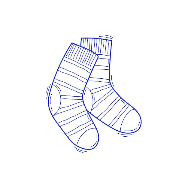 Vecteur paire de chaussettes rayées tricotées en laine doodle dessiné à la main isolé sur fond blanc clipart de dessin animé pour les impressions d'affiches de cartes