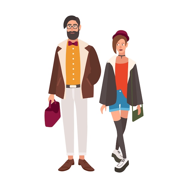 Paire De Hipsters élégants. Jeune Homme Et Femme Vêtus De Vêtements à La Mode Fantaisie. Couple élégant