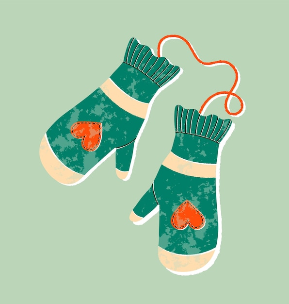 Vecteur paire de mites à l'illustration à texture de dessin animé. gants d'hiver et concept de vacances hivernales.