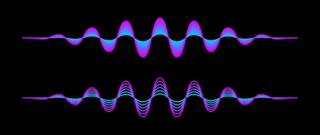 Vecteur paire d'ondes sonores dégradées bleu violet deux lignes sinusoïdales bleu rose fluo voix ou musique audio