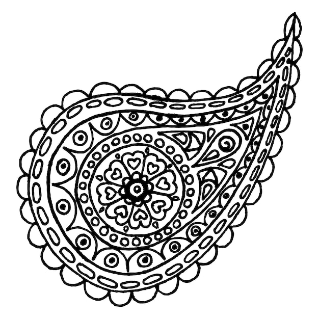 Paisley Buta Motif Monochrome Dessiné à La Main Doodle Art Vectoriel