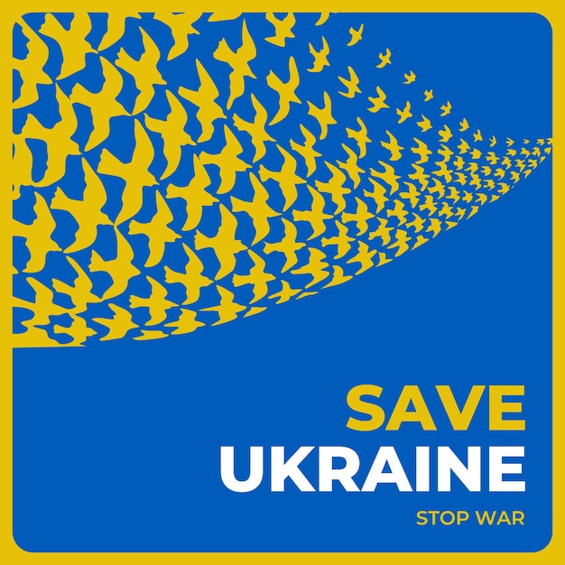 Paix Pour L'ukraine Avec Drapeau Et Oiseau Colombe Vecteur Premium