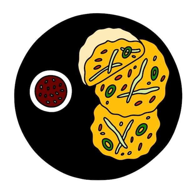 Pajeon avec sauce soja et sésame sur l'assiette cuisine traditionnelle coréenne Illustration vectorielle