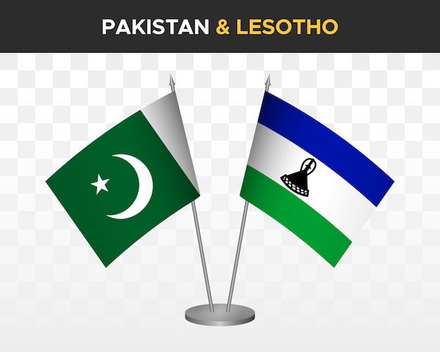 Pakistan vs lesotho drapeaux de bureau maquette isolé 3d drapeaux de table d'illustration vectorielle