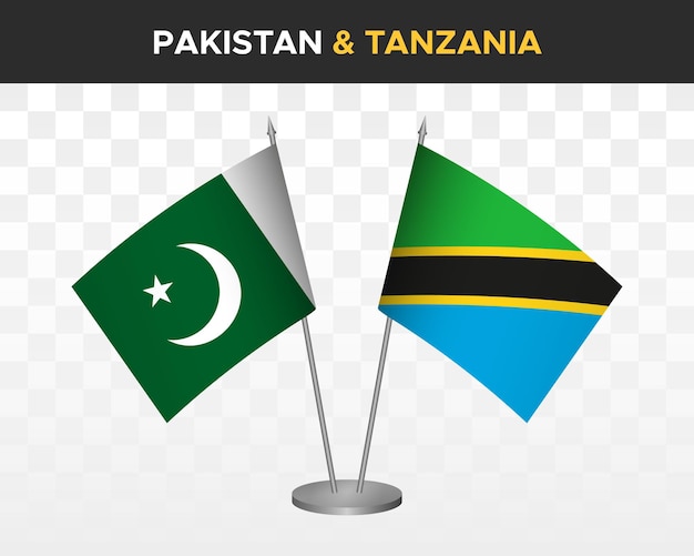 Pakistan vs tanzanie maquette de drapeaux de bureau isolé 3d drapeaux de table d'illustration vectorielle