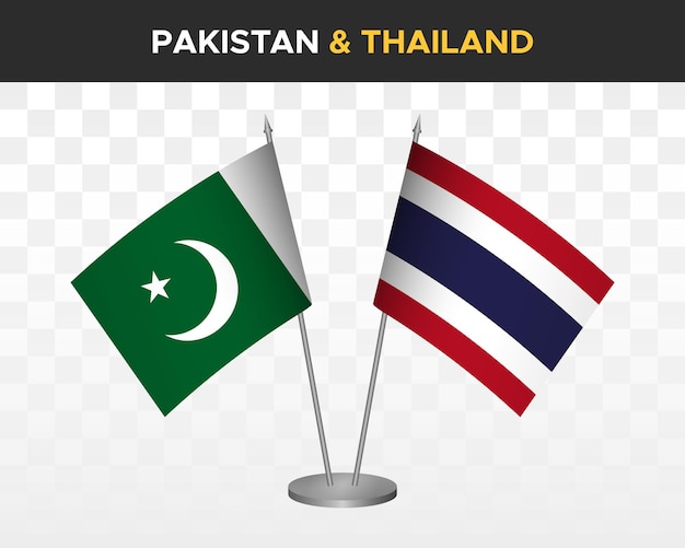 Pakistan vs thaïlande maquette de drapeaux de bureau isolé 3d drapeaux de table d'illustration vectorielle