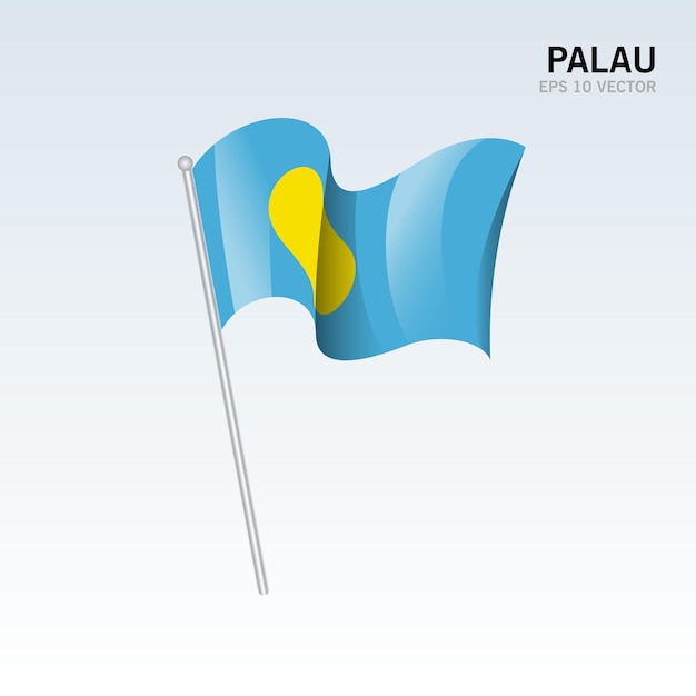 Palau, agitant le drapeau isolé sur gris