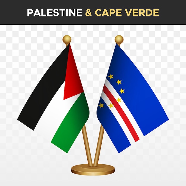 Vecteur palestine contre le cap-vert drapeaux de cabo verde drapeau de bureau debout palestinien 3d isolé sur blanc