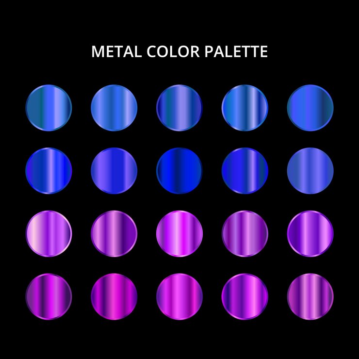 Palette de couleurs en métal. Texture en acier violet bleu