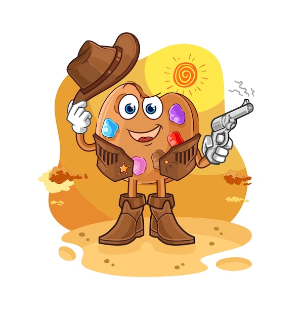 Vecteur palette de peinture cowboy avec vecteur de caractère pistolet