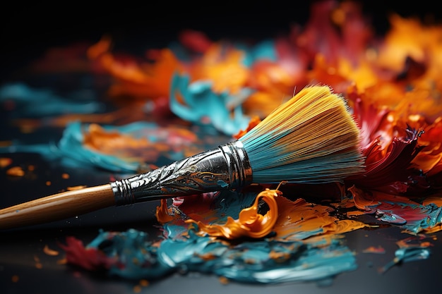 Vecteur palette et pinceaux pour dessiner sur un pinceau de fond en bois mélangeant la palette et la couleur de l'artiste