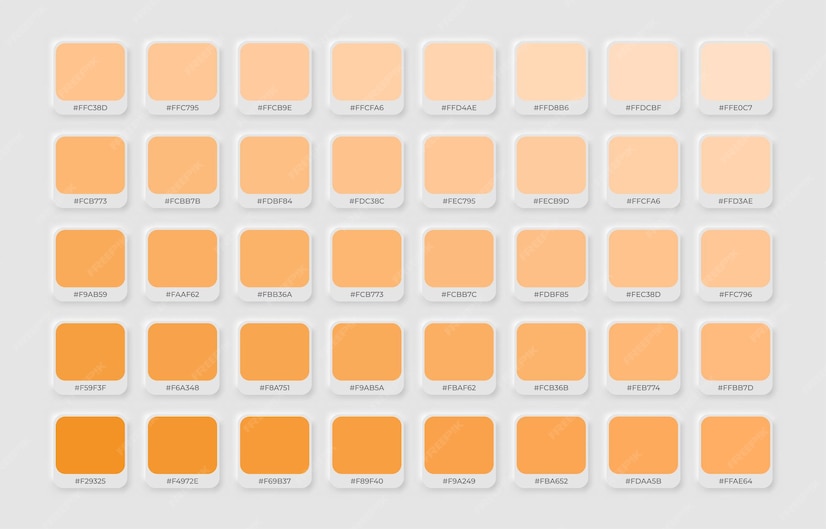 Palette de style de couleur orange en RVB hexadécimal Échantillons du catalogue de la palette du