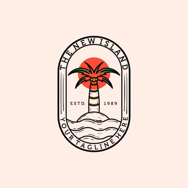 Palm Ou Coconut Line Art Logo Vector Illustration Design Vintage Hand Drawn Palm Logo Badge Template Design Sunset In The Island Logo Concept