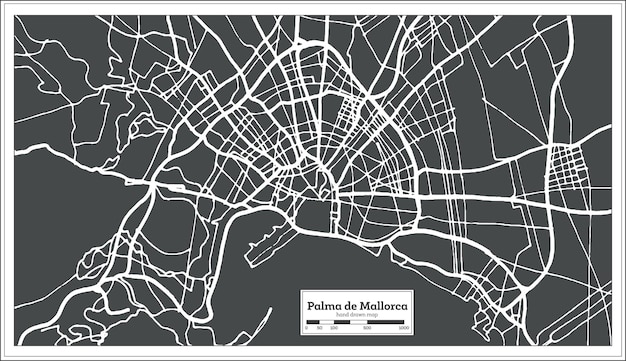 Vecteur palma de majorque espagne plan de la ville dans un style rétro. carte muette. illustration vectorielle.