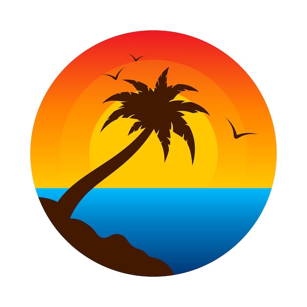 Palmier Tropical Paysage Mer Surf Logo Plat