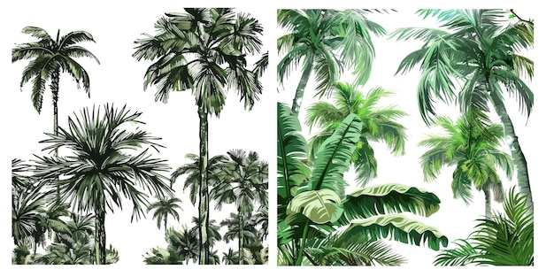 Vecteur des palmiers dessinés à la main dessinent des feuilles exotiques de la jungle tropicale et le vecteur du palmier du paradis