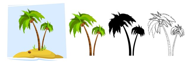 Palmiers Tropicaux Illustration D'un Palmier Silhouettes Noires Et Contours
