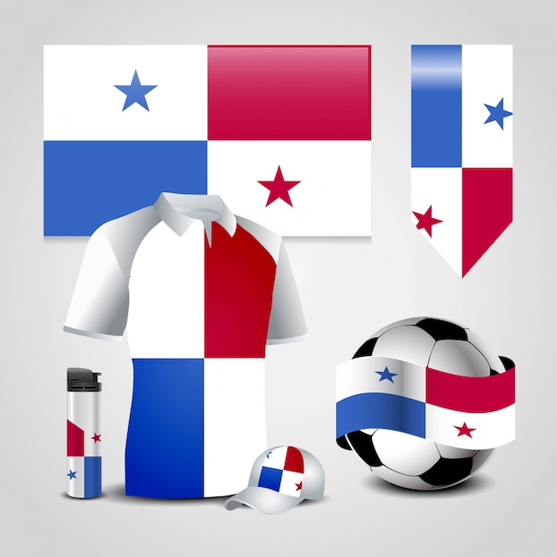 Vecteur panama country flag place sur un t-shirt, un briquet, un ballon de football, un ballon de football et un chapeau de sport