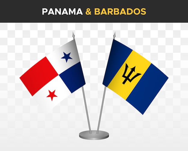 Panama Vs Barbade Drapeaux De Bureau Maquette Isolé 3d Drapeaux De Table D'illustration Vectorielle