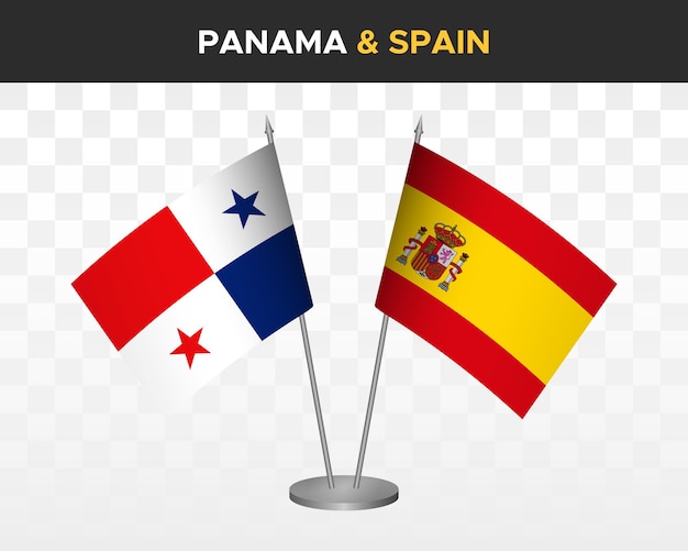 Panama Vs Espagne Maquette De Drapeaux De Bureau Isolé 3d Drapeaux De Table D'illustration Vectorielle