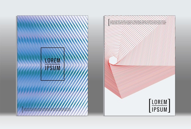 Pancarte minimale. Couverture géométrique vectorielle. Modèle de rapport tendance hipster. Ensemble de dépliants de conception graphique à dégradé de lignes futuristes. Mises en page minimales de mode. Des pancartes rayées. Ensemble de conception de bannière rétro.