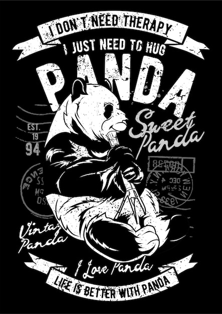 Vecteur panda, affiche d'illustration vintage.
