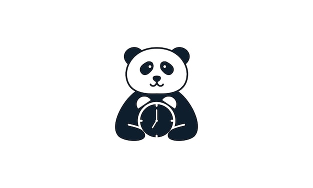 Panda Animal Heureux Mignon Avec Création D'icône Vectorielle Logo Horloge