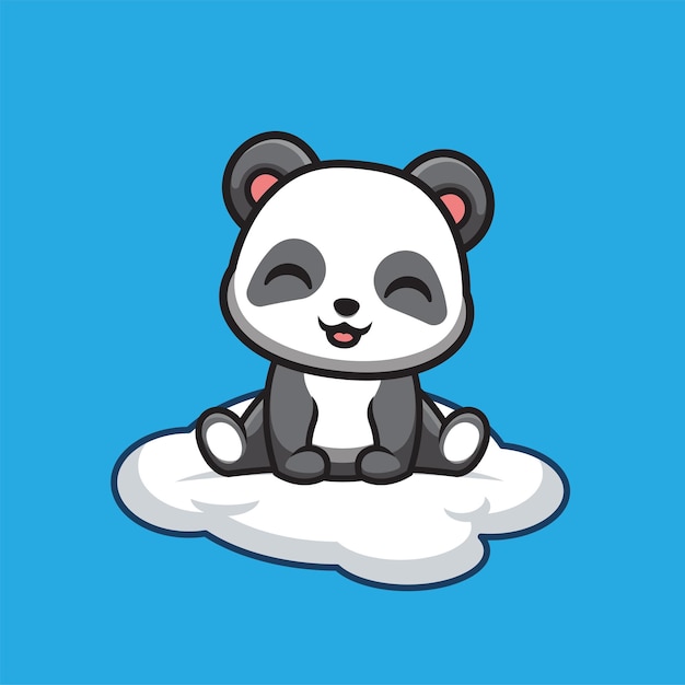 Panda Assis Sur Un Nuage Logo De Mascotte De Dessin Animé Kawaii Créatif Mignon