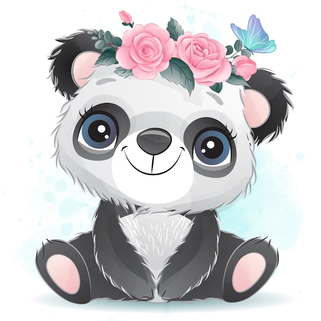 Panda Bébé Mignon Avec Floral