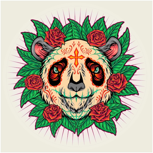 Vecteur panda calavera dia de los muertos est une fleur.