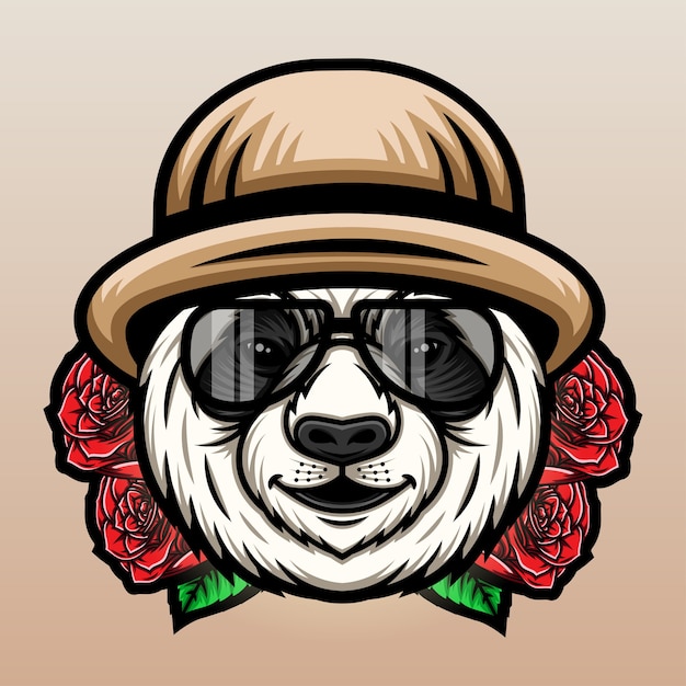 Panda avec chapeau et rose.