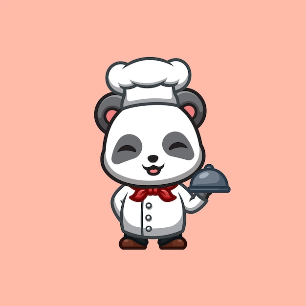 Panda Chef Logo de mascotte de dessin animé Kawaii créatif mignon