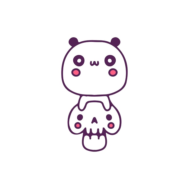 Panda et crâne kawaii, illustration pour t-shirt, autocollant ou marchandise vestimentaire.