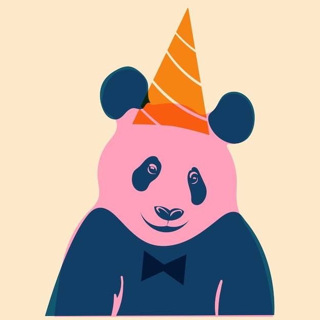 Panda dans un chapeau d'anniversaire Avatar badge affiche modèles de logo impression illustration vectorielle