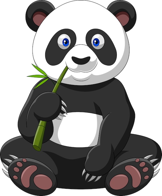 Panda de dessin animé, manger du bambou