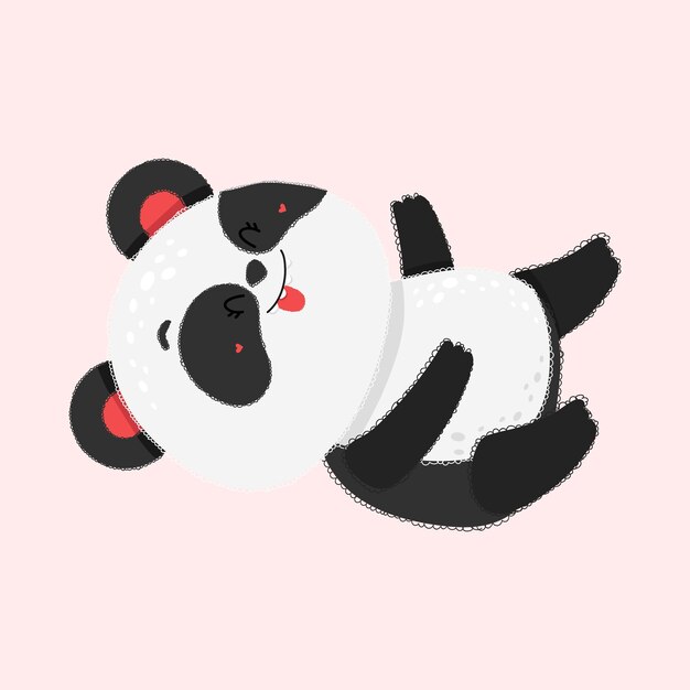 Panda De Dessin Animé Mignon Allongé Sur Le Dos, Style Kawaii. Illustration Vectorielle D'un Animal Mignon.