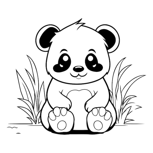 Vecteur un panda de dessin animé mignon assis sur l'herbe