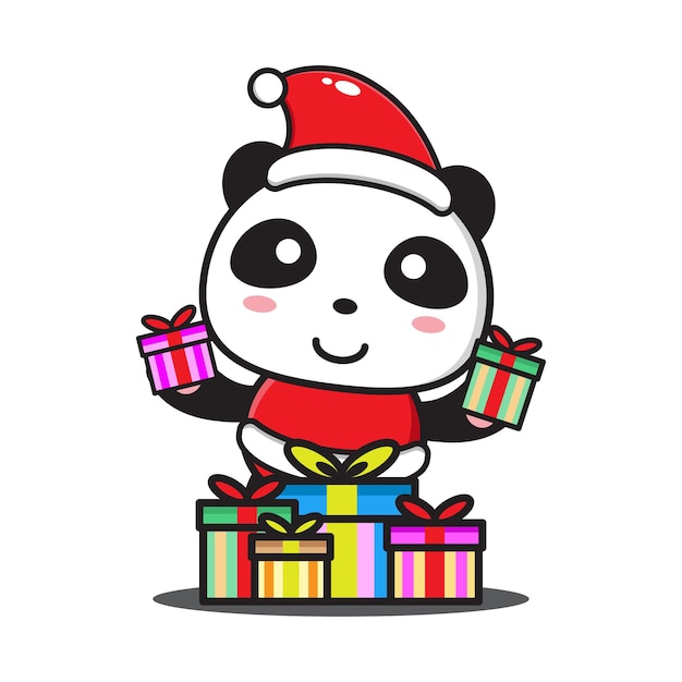 Panda De Dessin Animé Mignon Célébrant Noël