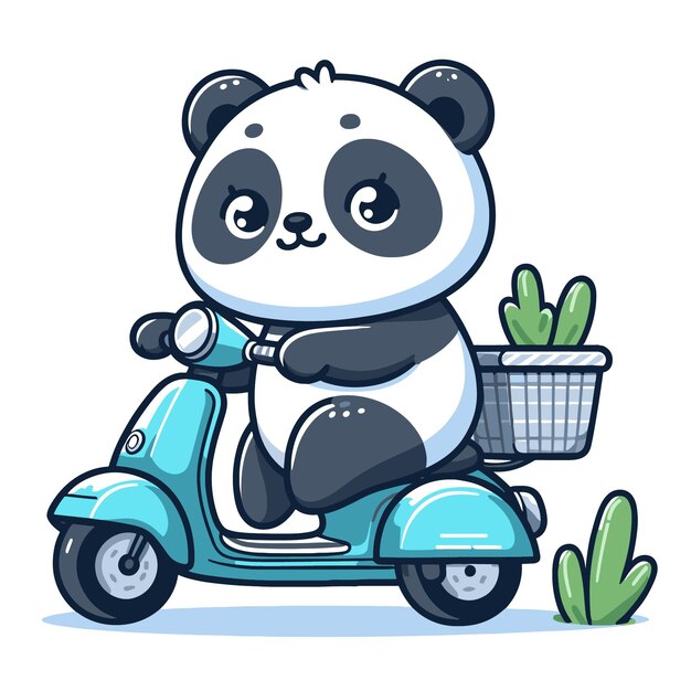 Vecteur panda fait du scooter avec le vecteur de style