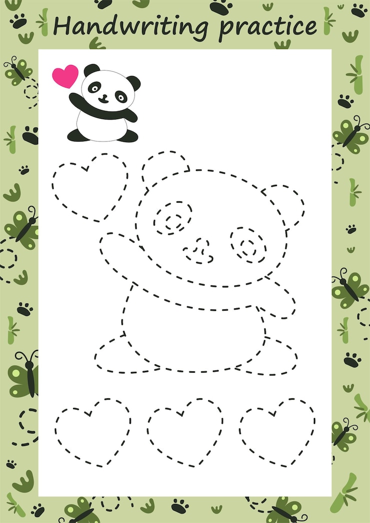 Vecteur panda. feuille de travail préscolaire pour pratiquer la motricité fine - tracer des lignes pointillées. traçage de la feuille de calcul