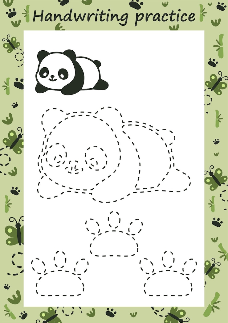 Vecteur panda. feuille de travail préscolaire pour pratiquer la motricité fine - tracer des lignes pointillées. traçage de la feuille de travail