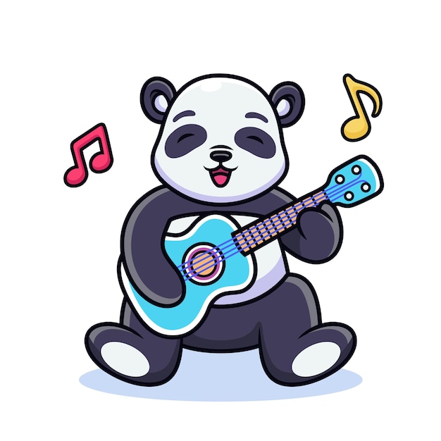 Panda Jouant La Bande Dessinée De Guitare. Illustration D'icône Vectorielle. Isolé Sur Le Vecteur Premium