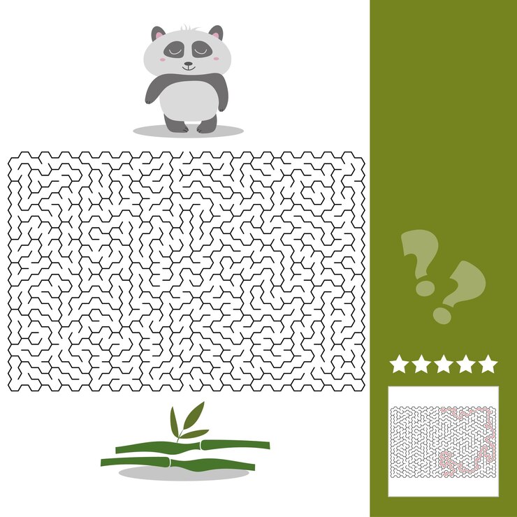Panda Maze Game - aidez le panda affamé à trouver le bon chemin vers son bambou - Puzzle labyrinthe avec solution