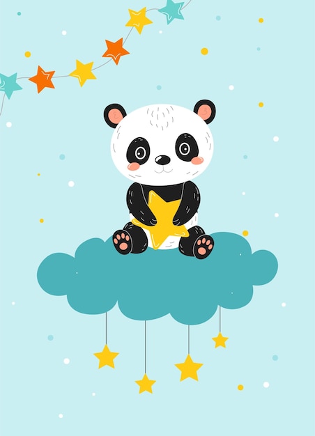 Panda Mignon Sur L'affiche De Nuage