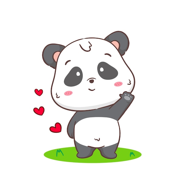 Panda mignon agitant la main personnage de dessin animé Kawaii adorable conception de concept animal